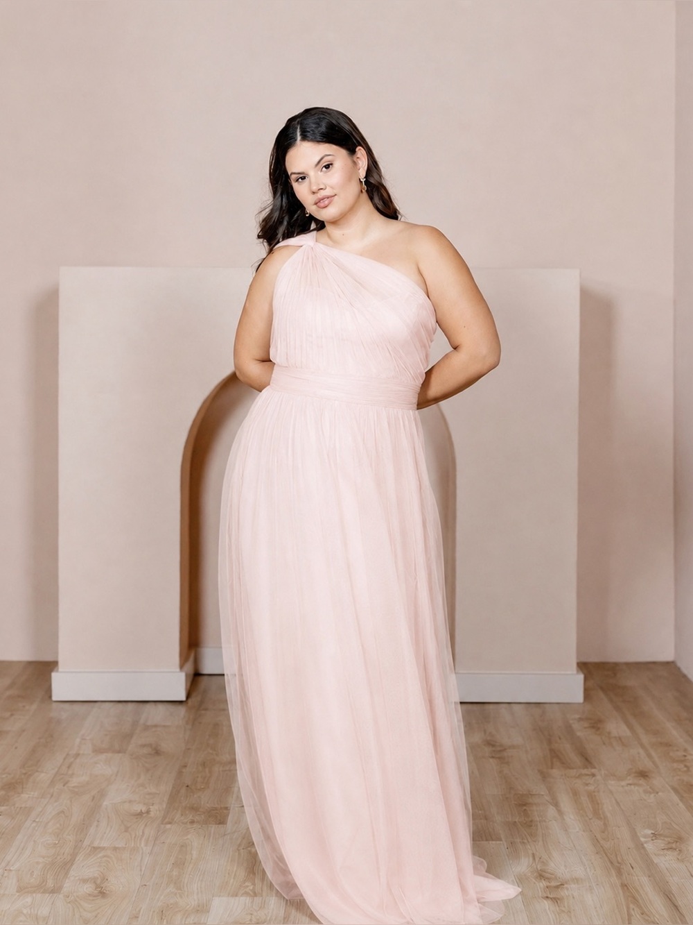 Revelry Bella Tulle Dress | One-Shoulder Blush Pink | Size 14